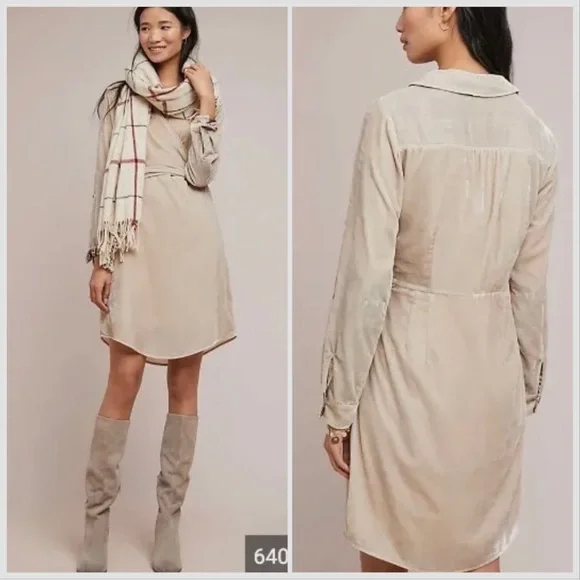 Anthropologie MAEVE crushed velvet champagne dress, 8. - Picture 2 of 8